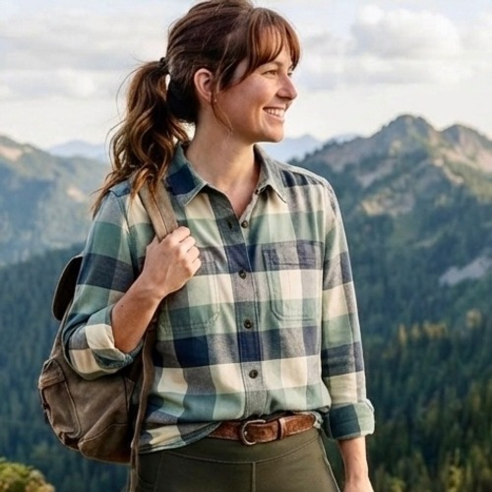 Carhartt Womens Plaid Flannel Button Down Shirt Green Navy Blue M 8/10 Gorpcore